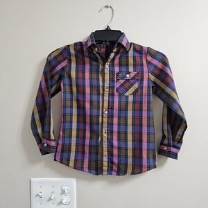 Vintage 90s Wrangler Boys Western Pearl Snap Shirt - Blue Plaid - Size 7